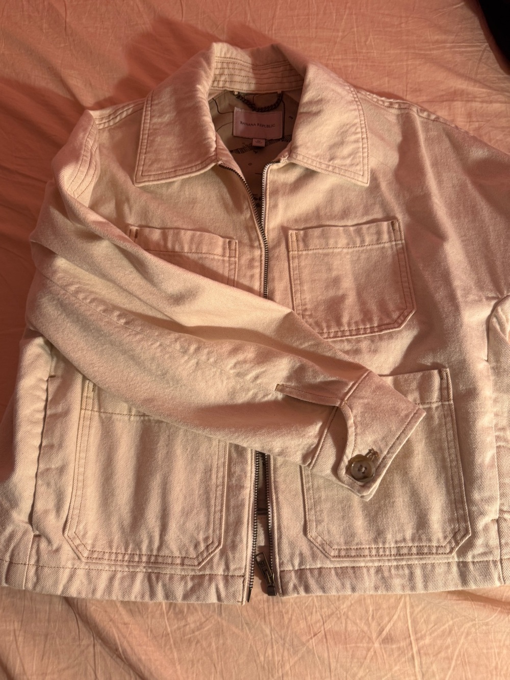 Light Cream Women's Zip Jacket - Casual Utility Style Banana republic